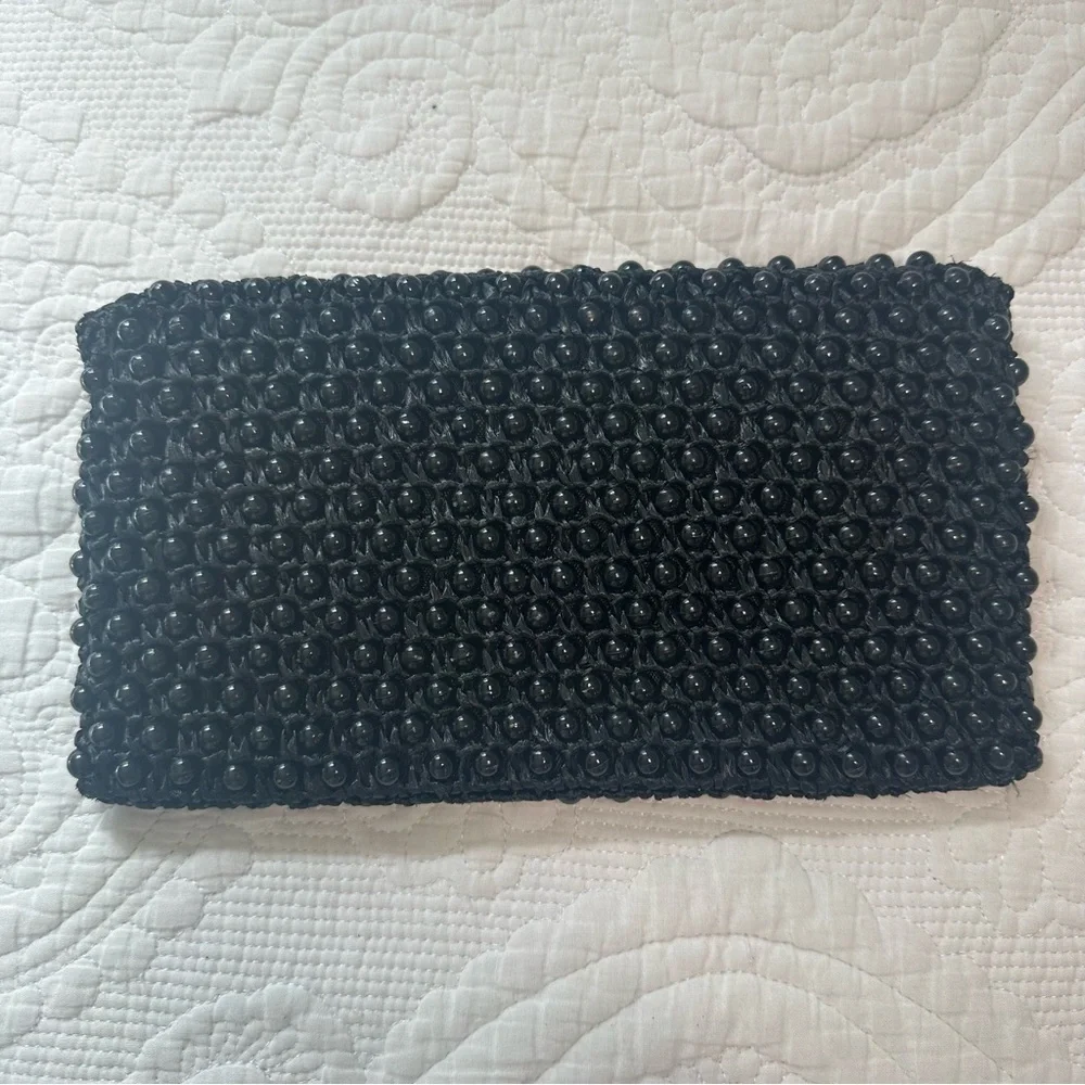 Made in Italy Ratan Beaded Black Clutch.
